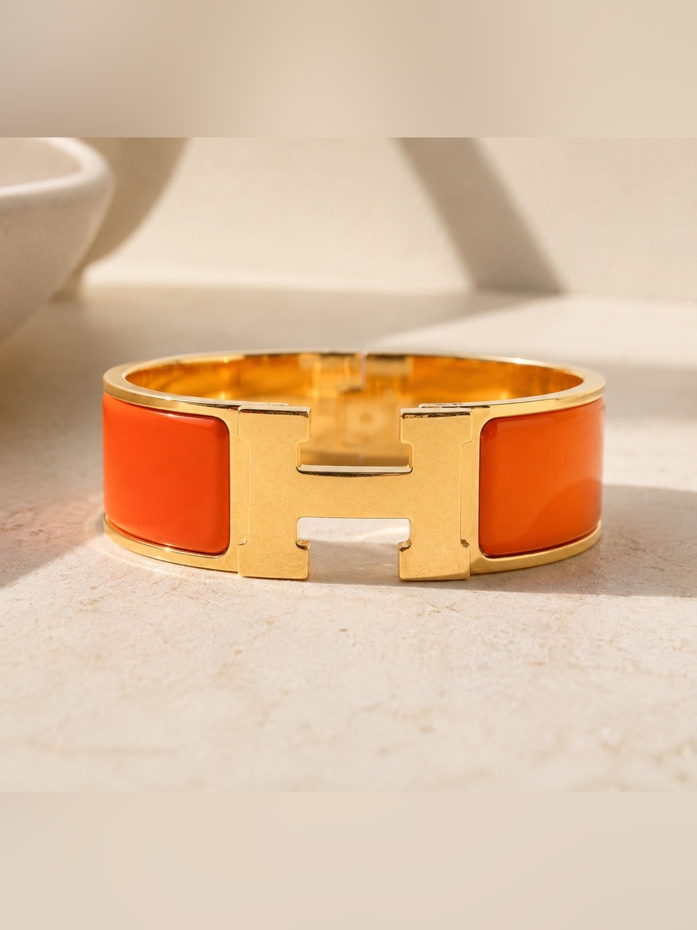 Hermès Clic Clac H PM Bracelet Orange Enamel Gold Plated Made in France - Picture 5 of 7